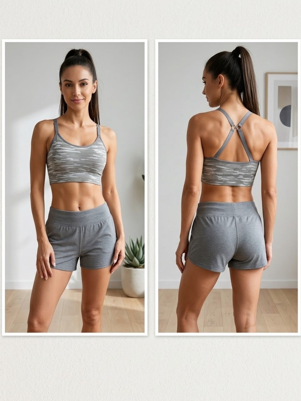 NWOT Sports Bra Seamless Gray & Olive Camo Sz XL